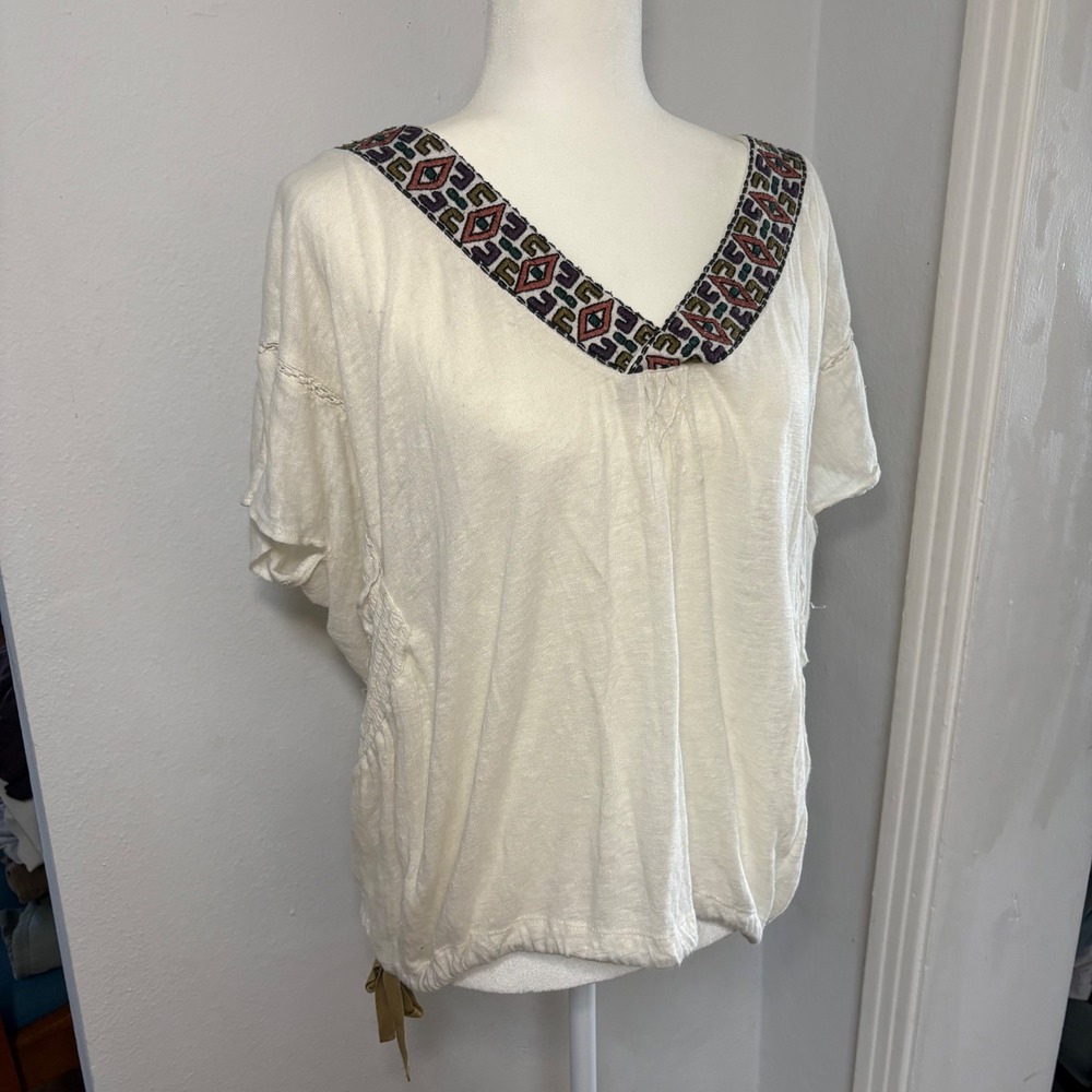 Sundance Grenada 100% Linen Top Bohemian Resort Summer Womens M Flowy vacation